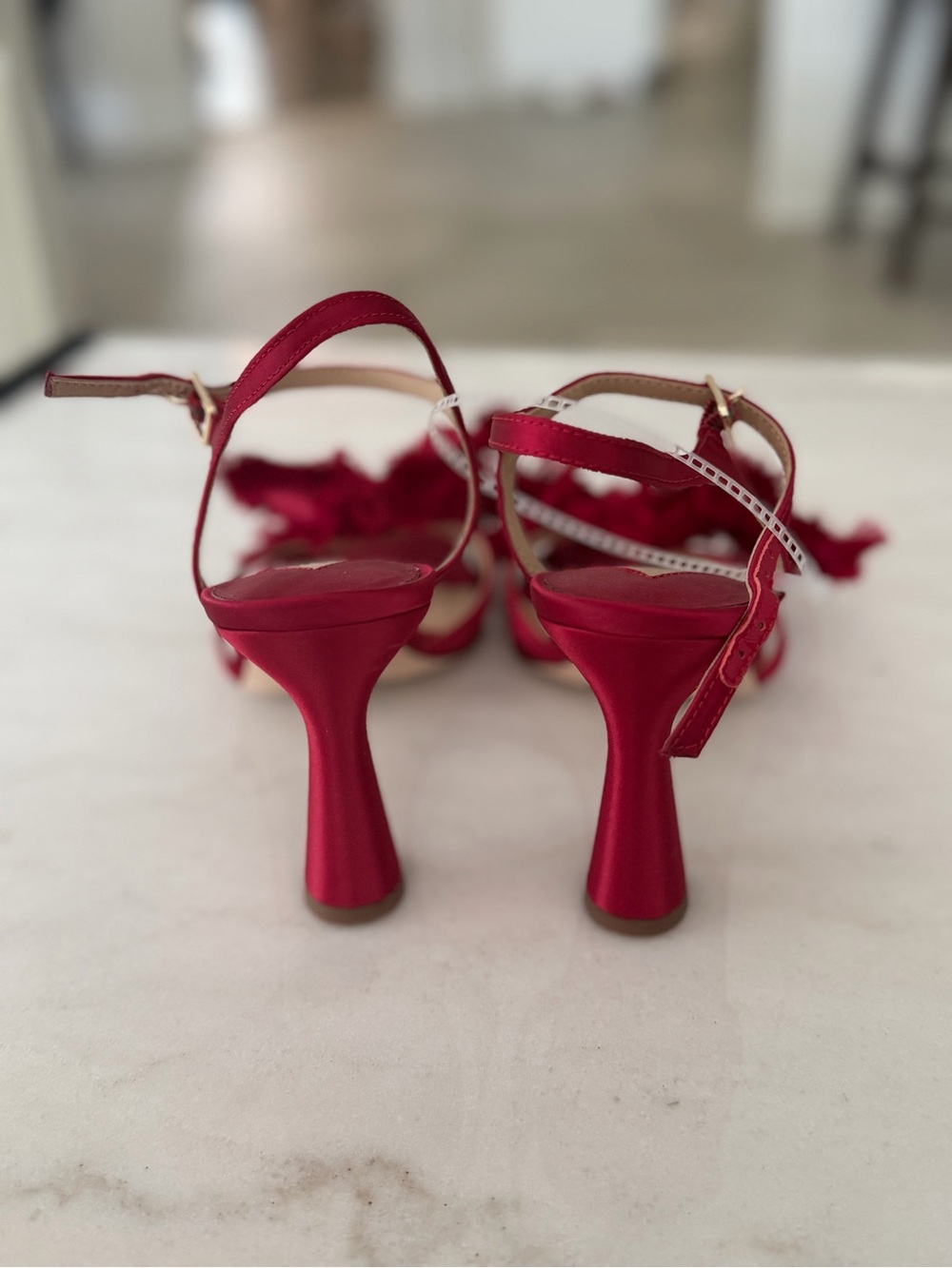 ANTONIO MELANI Red Frayed Bow Ankle-Strap Heels - Picture 5 of 7